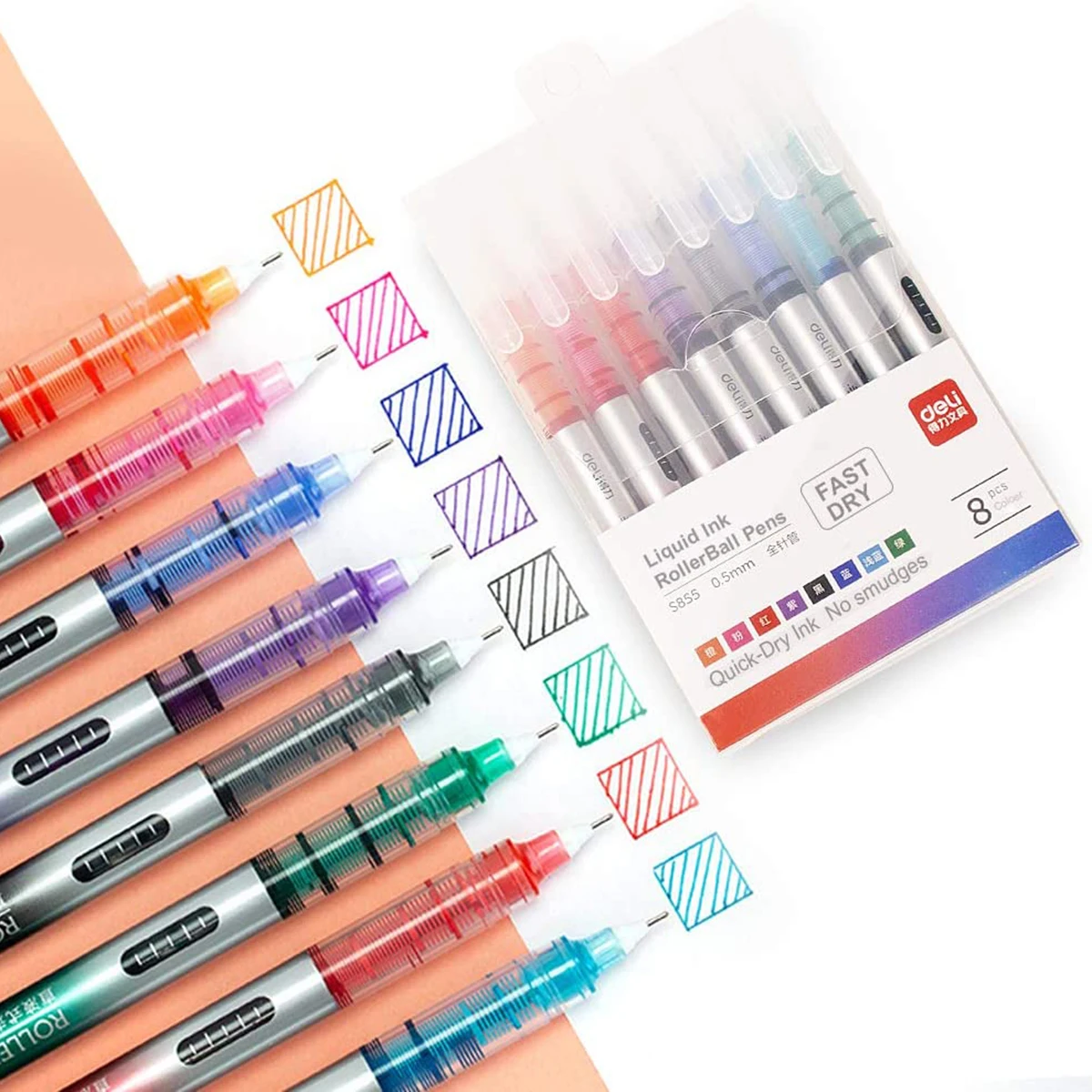 

8 Colored Liquid Ink Pens, Ultra Fine Point (0.5 mm), 8 Assorted Colors Marker Pens, Instant Dry No Smudge Rolling Ball Pens