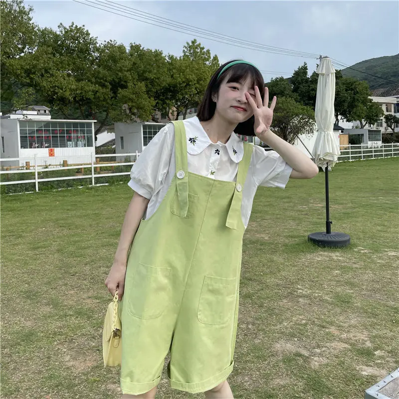 

Women 2022 Summer Fashion Casual Suit Female Short-sleeved Blouses Shirt + High Waist Wide Leg Shorts Rompers Two-piece Set S55