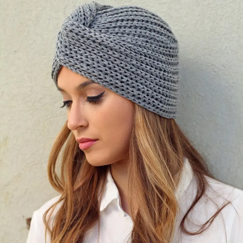 

Women's Knitted Turban Hat Bohemia Cashmere Cross Wrap Head Lndian Wool Bonnet Turbante Cap