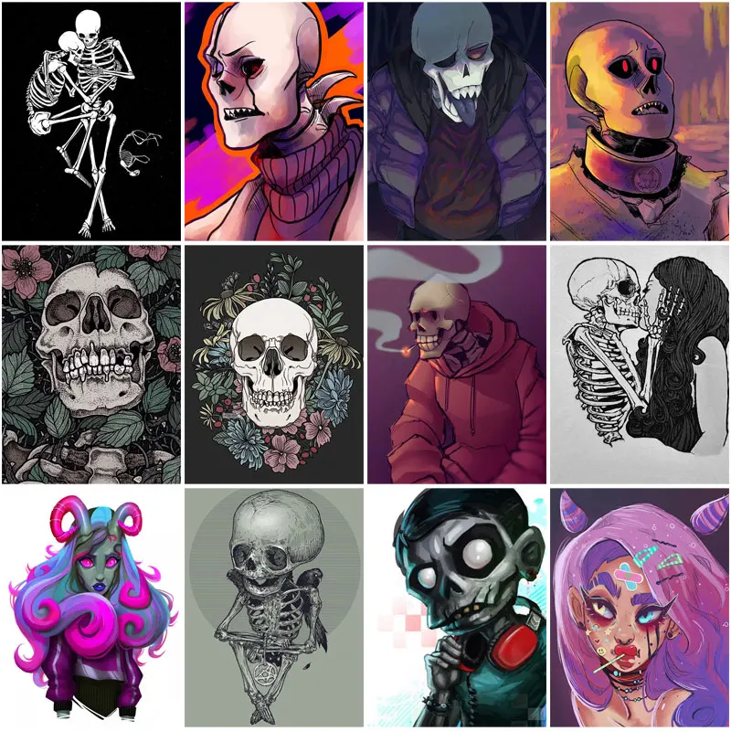 

Anime Diamond Painting Colorful Skull 5D Full Square Rhinestone Embroidery Cross Stitch Mosaic Picture Home Decor