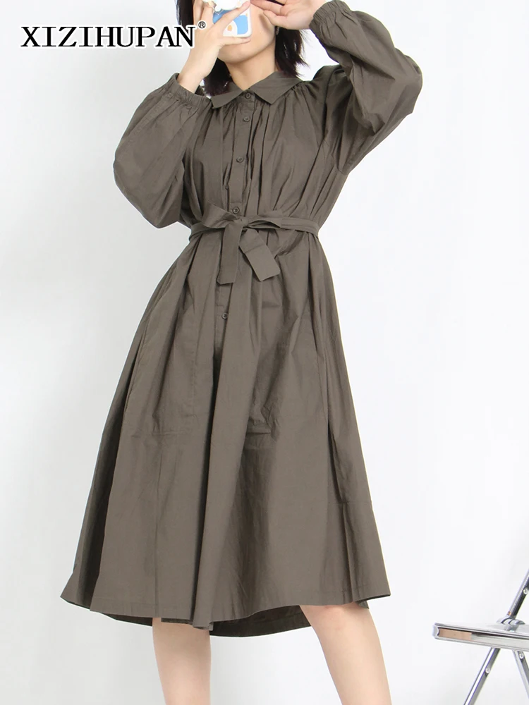 XIZIHUPAN Casual Solid Shirt Dress For Women Lapel Long Sleeve Loose Oversized Dresses Female 2022 Spring Fashion 2022 Clothing