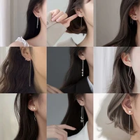 2022 new trend silver color long tassel stud earrings for women vintage elegant hanging earrings summer party jewelry girls gift