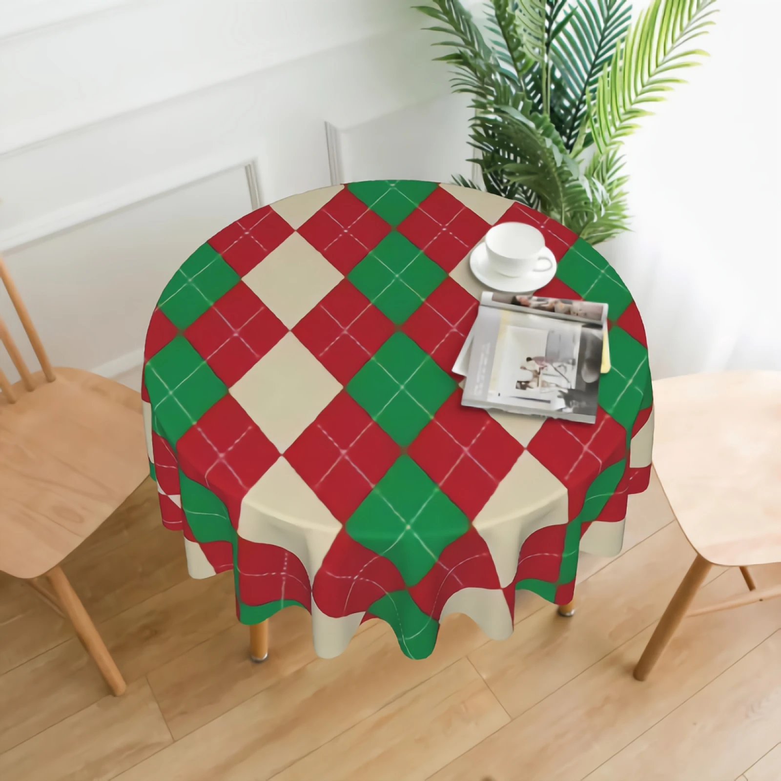 

Red Green Diamond Tablecloth Washable for Holiday Kitchen Party Picnic Dining Decor 60 inch