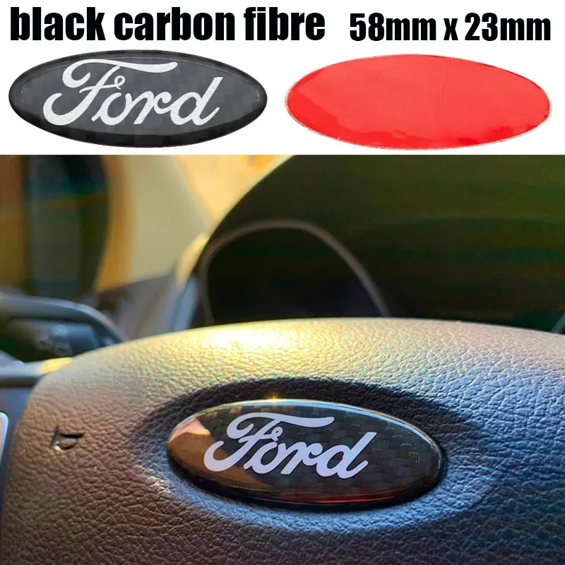 

Автомобильный 3D 58 мм из углеродного волокна Ford, эмблема рулевого колеса, наклейка на руль автомобиля, эмблема салона автомобиля, автомобильные аксессуары
