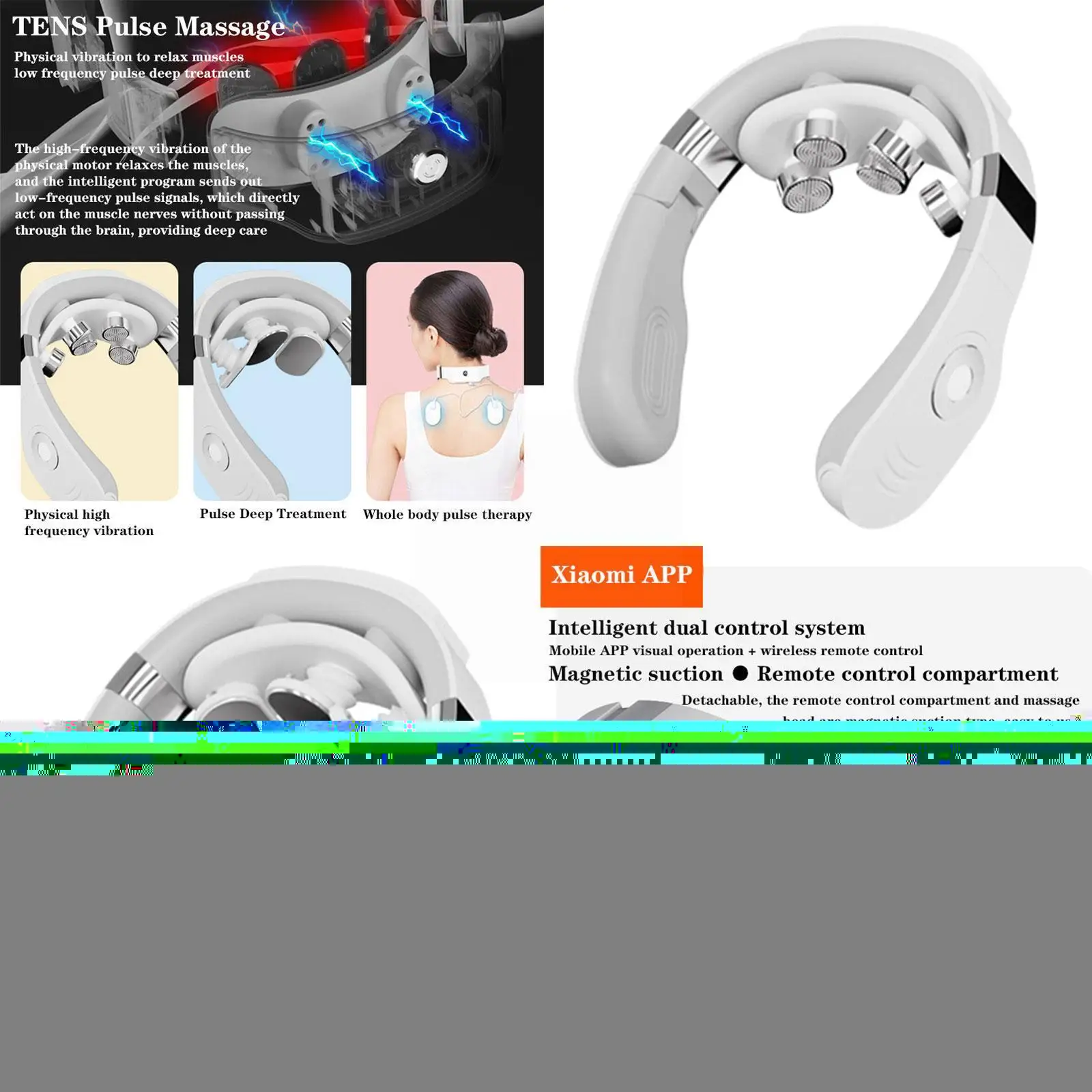 

New Smart Electric Neck Massager Vibration Massage Low Pulse Cervical TENS Pain Relief Compress Frequency Neck Hot Massager M8U9