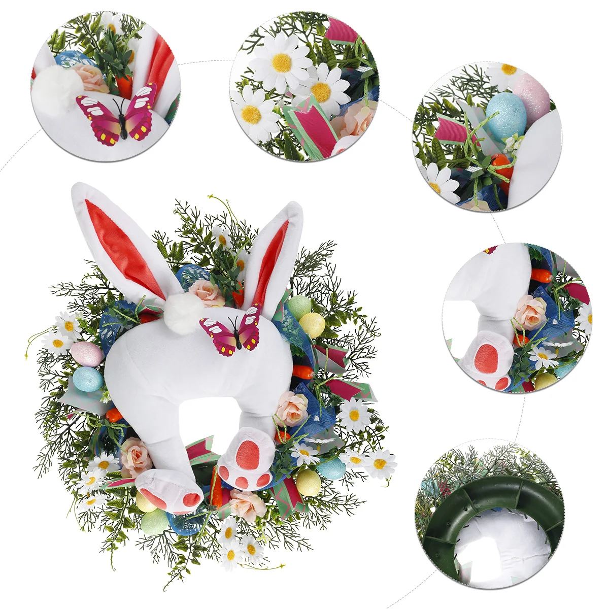 

Easter Garlands Cute Bunny Wreath Garlands Decor Rattan Bunny Wreath Handmade Hanging Bunny Wreath Ornament for Home