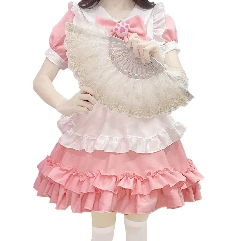 Фото Cosdea студенческие костюмы Лолиты для косплея Kawaii кошачья лапа розовый бант фартук наряды горничной кружевное праздничное платье принцессы с оборками японский Clo №4