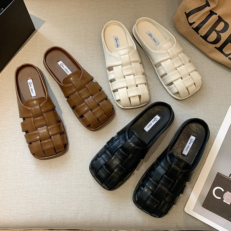 

Тапочки в римском стиле, дамская сумочка, плоская подошва, пляжные полутапочки, 2023