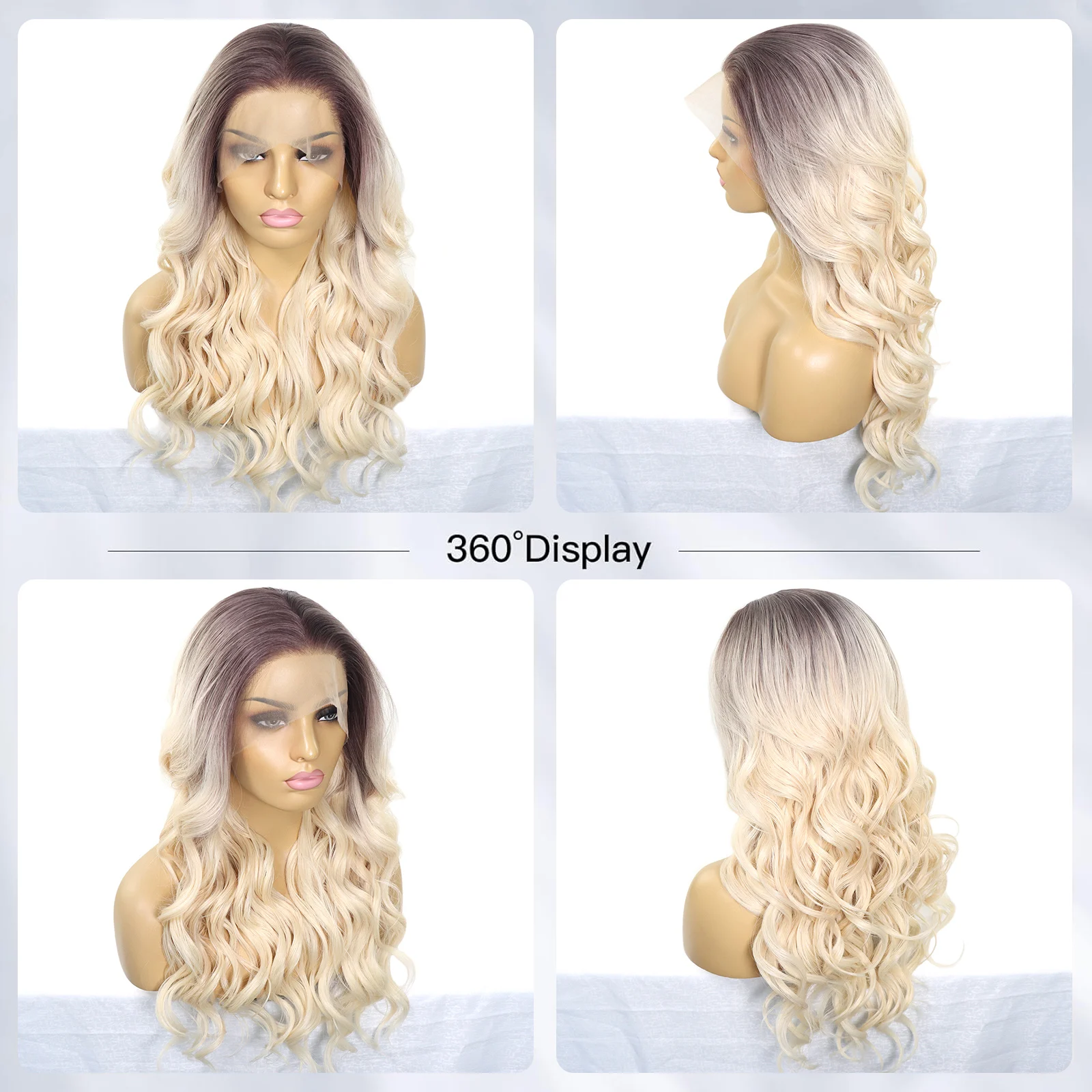 Ombre Медовый блондин Цвет Волнистые синтетические волосы Парик 13x3 Парики фронта