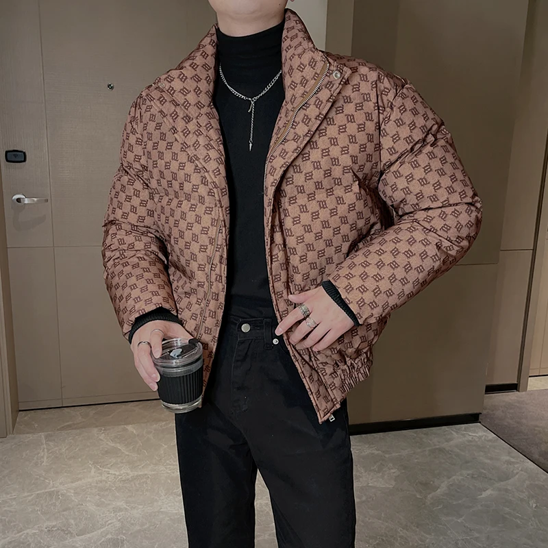 2022 Winter Vintage Print Men Jacket Casual Puffer Thick Parkas Oversize Hiphop Overcoat Thicken Warm Zipper Coat Men Clothing