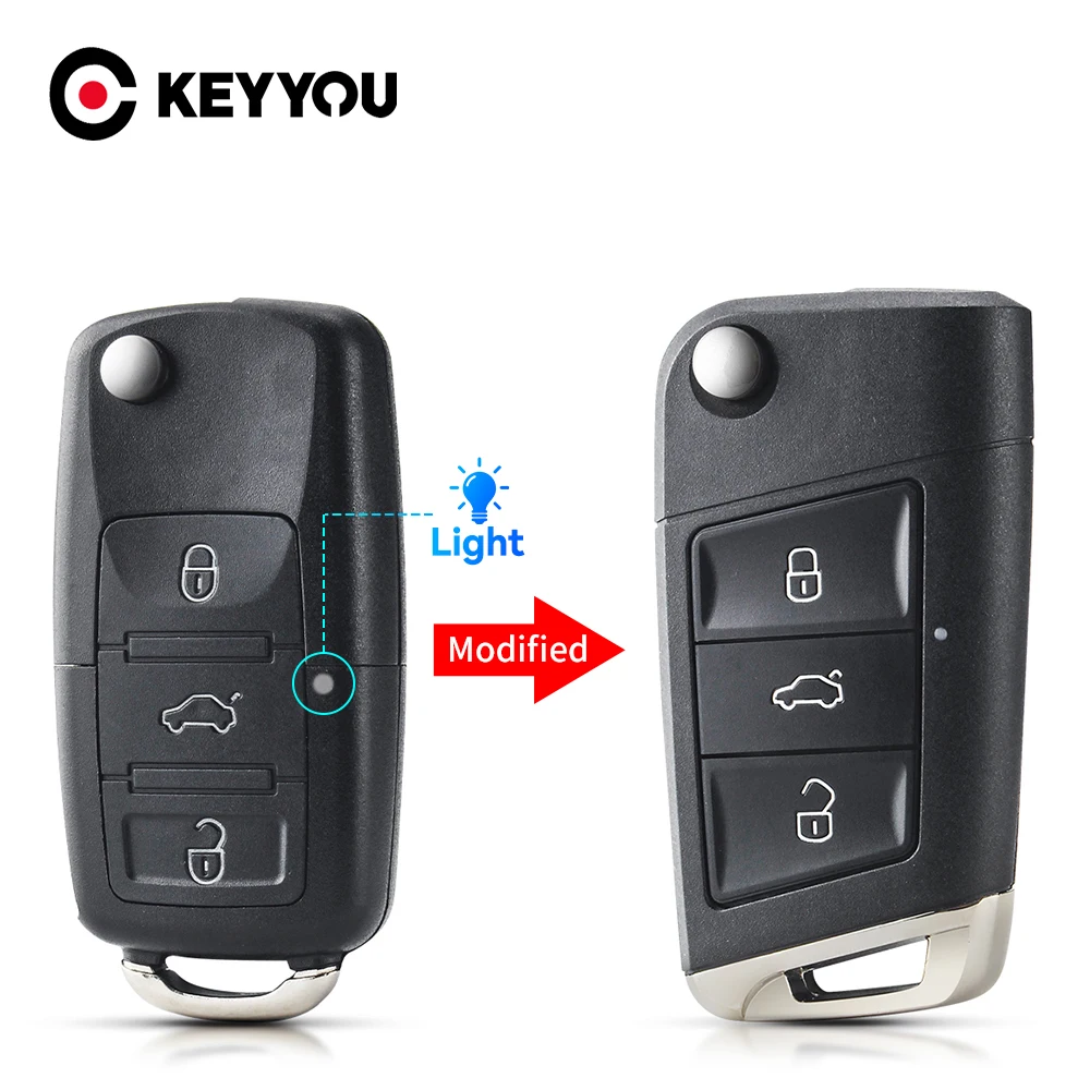 

KEYYOU 10pcs 3 Buttons Modified Replacement Flip Remote Key Shell Case For Volkswagen Golf MK5 Passat B5 B6 Beetle Jetta Polo