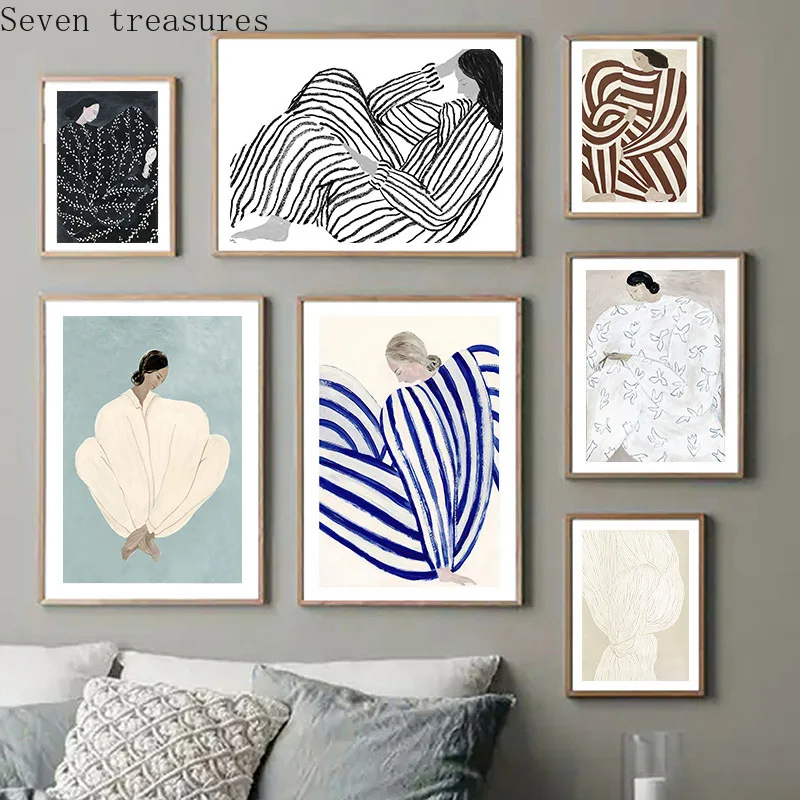 Абстрактная женщина искусство холст печать крутой цвет винтажная живопись