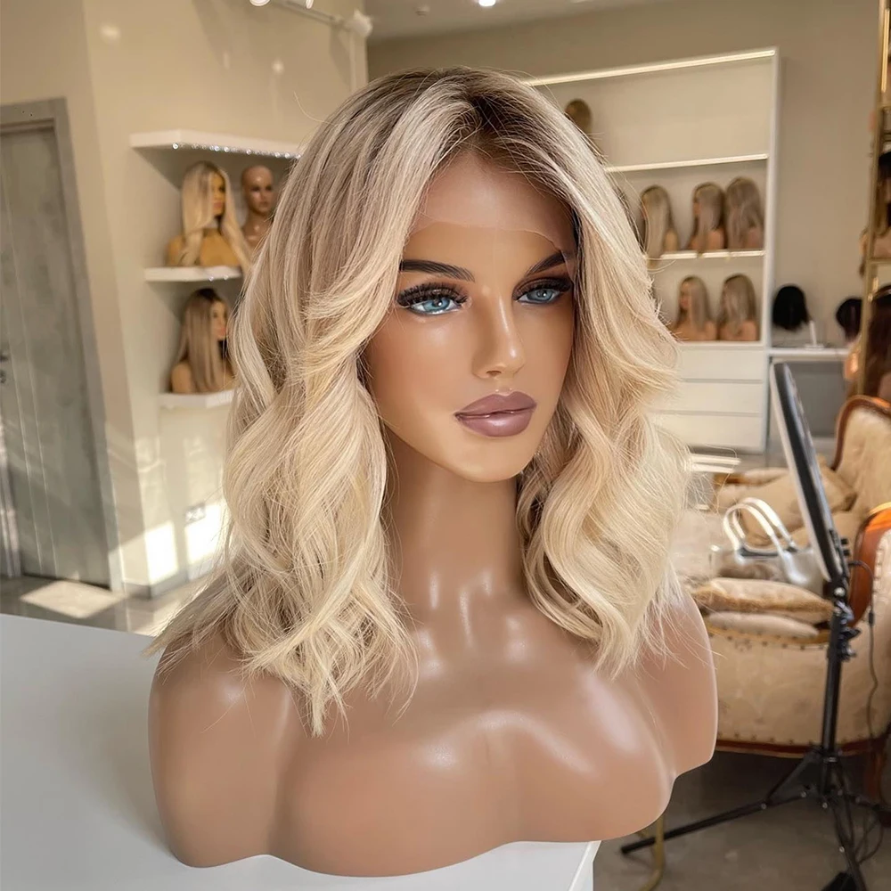 Short Bob Wigs Brazilian Ombre Human Hair Wig Cheap 13x4 Ash Honey Blonde Lace Frontal Wig Natural Wave Glueless Dark Roots 150%