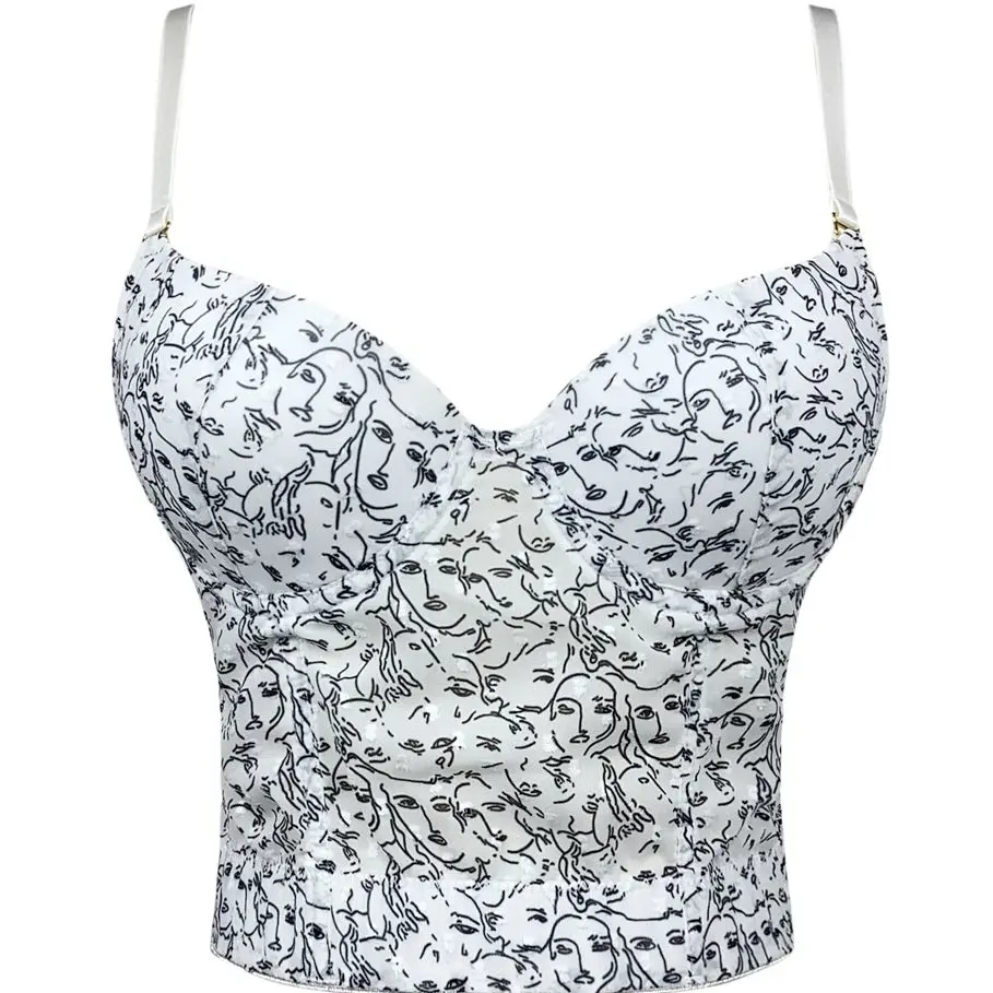 

2022 Модный женский топ в стиле ретро с принтом головы и портрета, бюстгальтер с открытой спиной, укороченный топ, Женский Топ для ночного клуб...