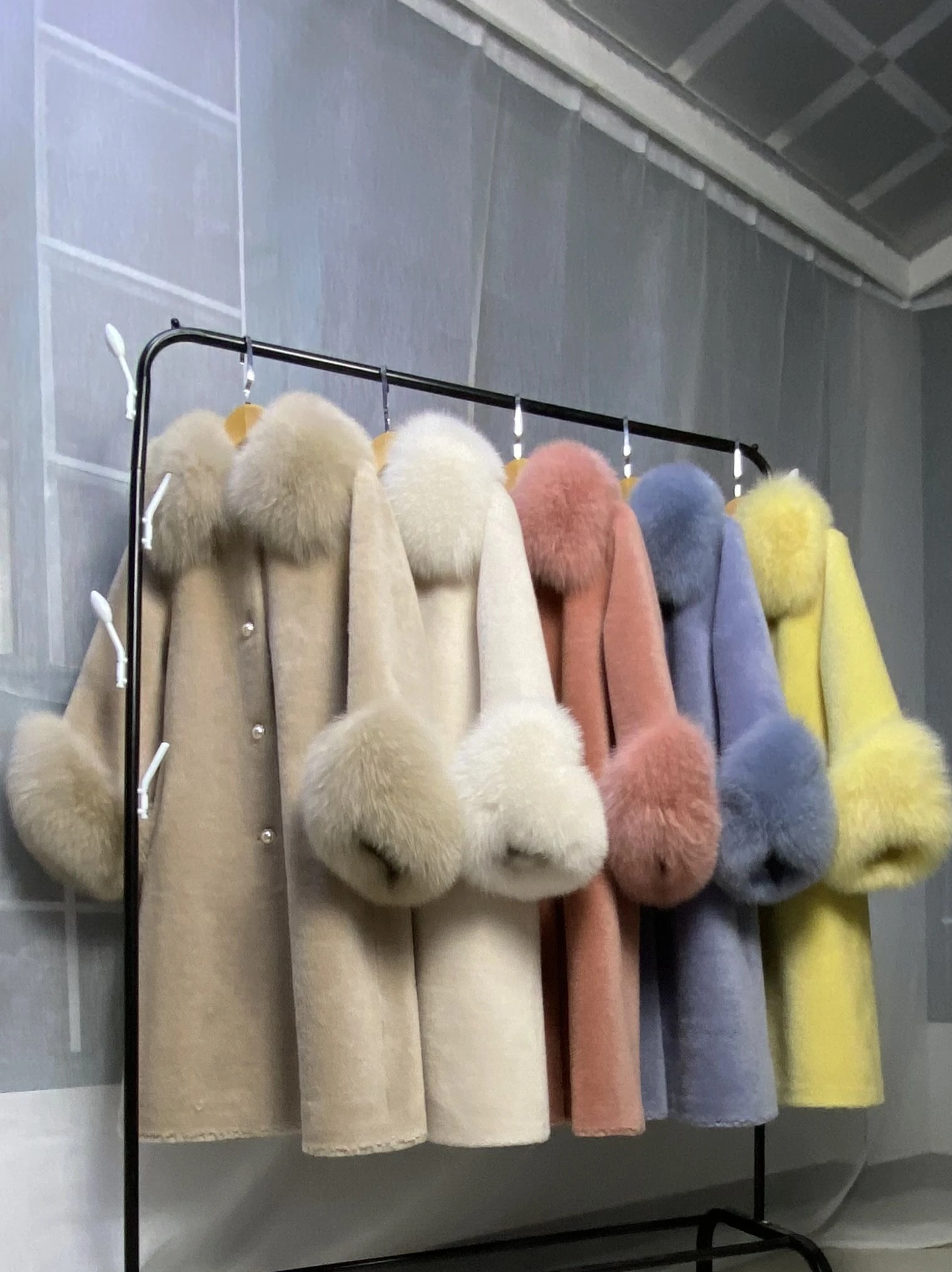 FURYOUME Winter Women Real Fur Coat Long Casual Jacket Sheep Shearing Wool Blends Fox Fur Collar Streetwear Thick Warm Outerwear