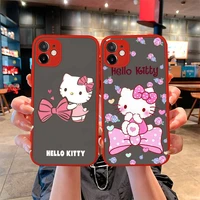 hello kitty phone case for iphone 12 11 pro mini max xs x 8 7 plus se 2020 xr matte transparent light red cover