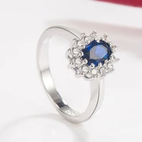 full diamond zircon emerald ring women high end inlaid blue crystal exquisite hand ring collection hot selling sapphire jewelry