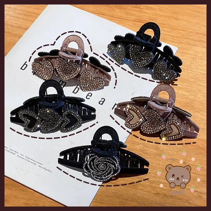 

Women Vintage Rhinestones Flower Heart Velvet Hair Claws Lady Elegant Hair Hold Headband Hair Clips Fashion Hair Accessories