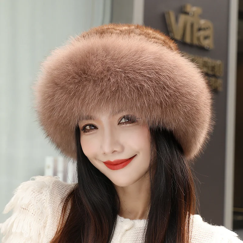 Mink Fur Hat Knitted Fisherman's Hat Fashion Female Winter Hat Real Fur Hat Outdoor Hats Beanies For Women