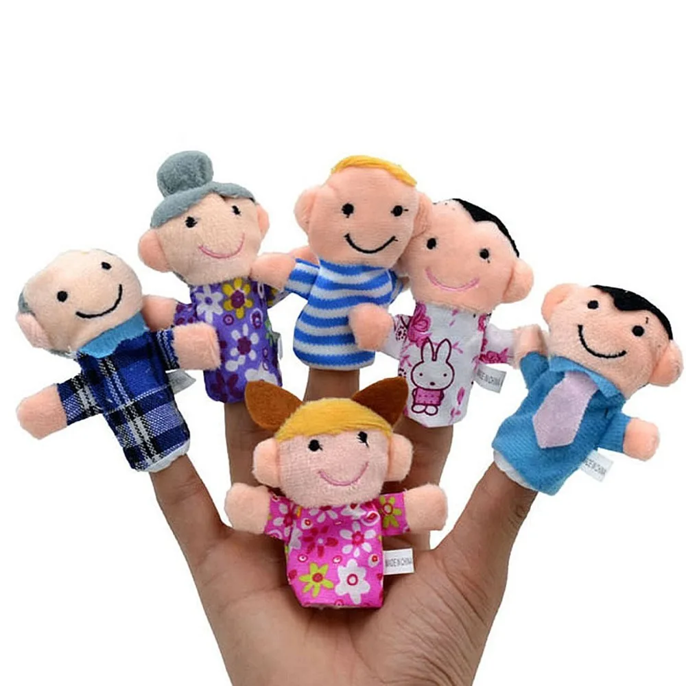 6 PCS Cartoon Animal Family Finger Puppet Soft Plush Toys Role Play Tell Story Cloth Doll Educational Toys for Children Gift