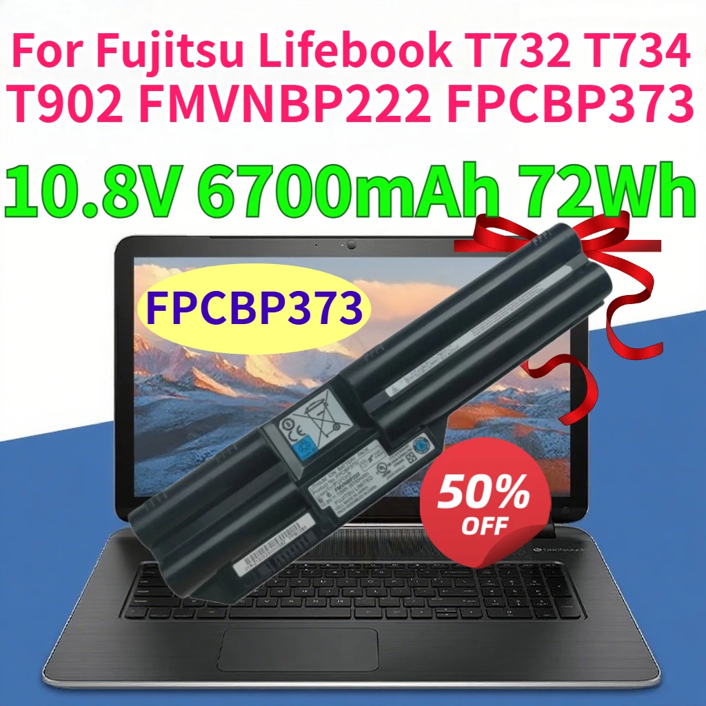Фото Аккумулятор для ноутбука FPCBP373 6700 мАч для Fujitsu Lifebook T732 T734 T902 FMVNBP222 FPCBP373 10.8В 72Втч, литий-ионный, перезаряжаемый №1