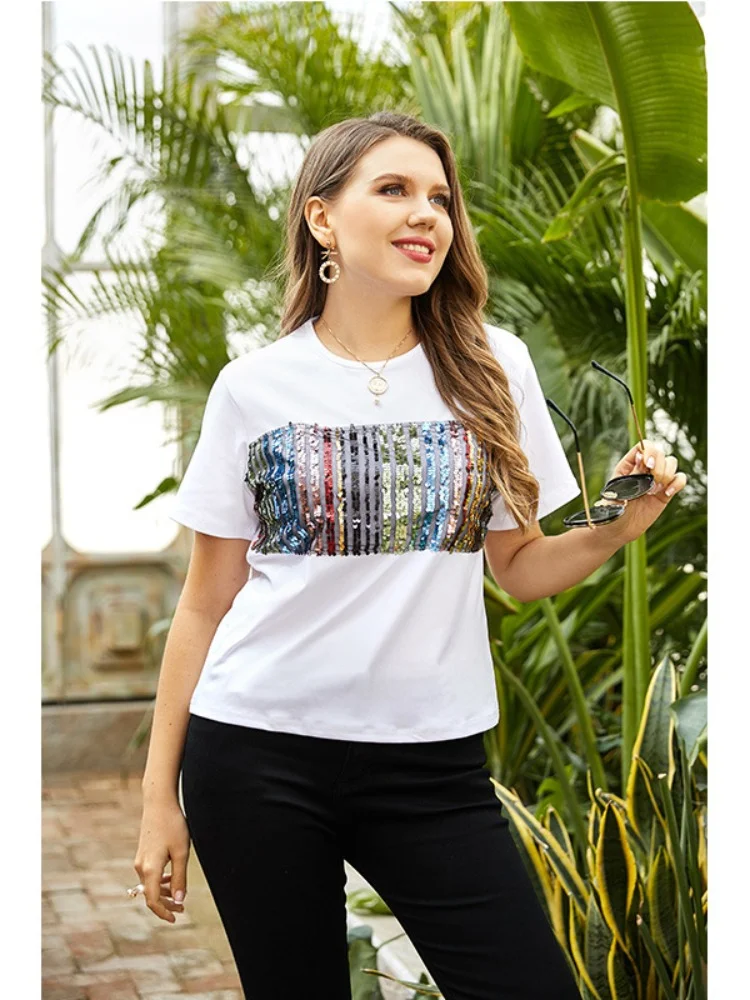 Plus size women dress, fat sister, slim, meat-covered T-shirt, printed short sleeves plus size feminino T-Shirts