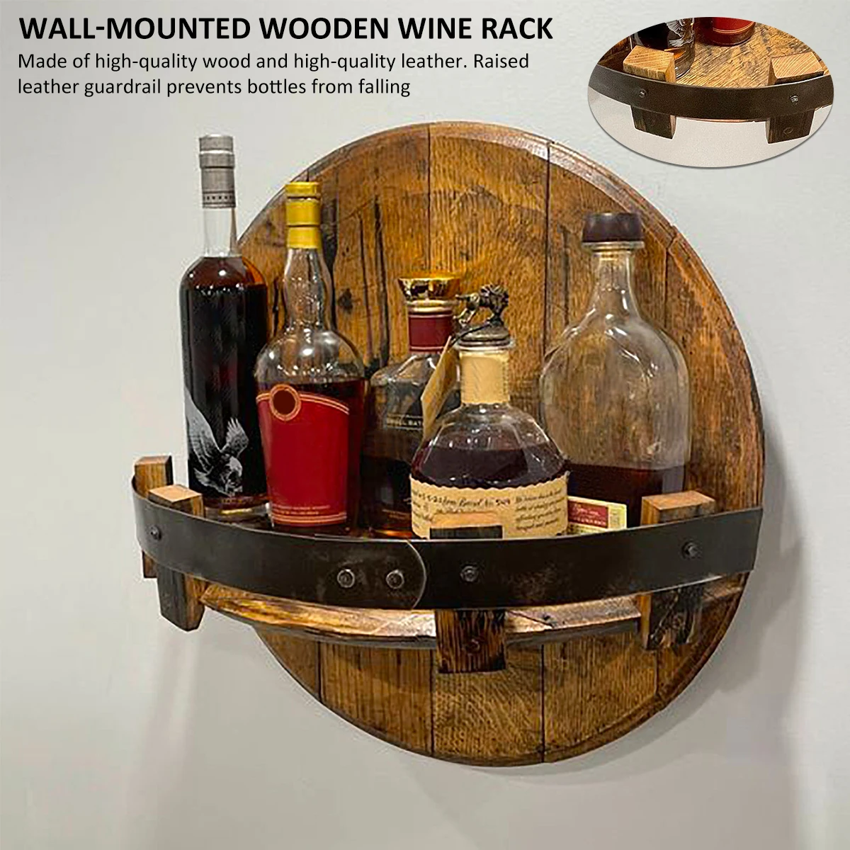 

Hand Crafted Liquor Bottle Display Wall Mounted Vintage Round Wine Shelf Wood Wine Rack Whiskey Rack Barware Bar Shelves