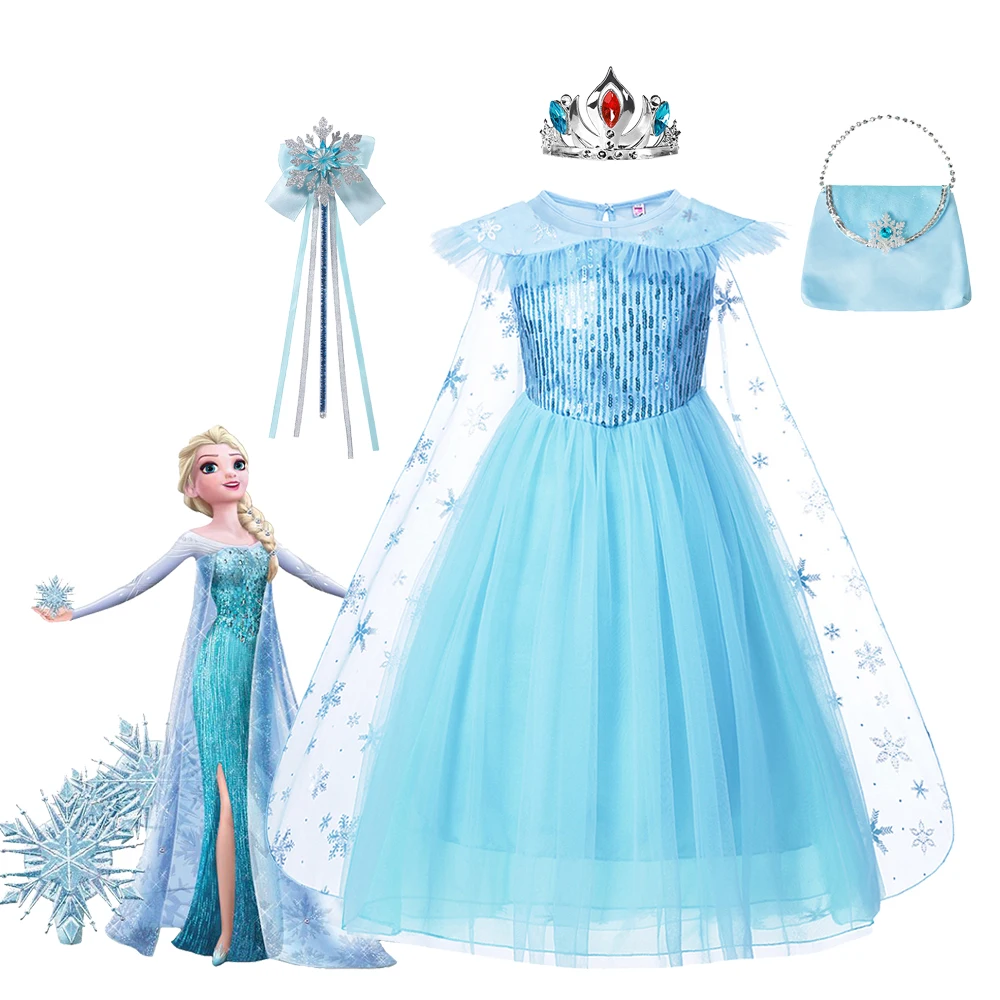 

Charm Disney Costume Frozen Anime Elsa Princess Party Dress Blue Crew Neck Polyester Cute Ball Gown Carnival Snowflake Garments