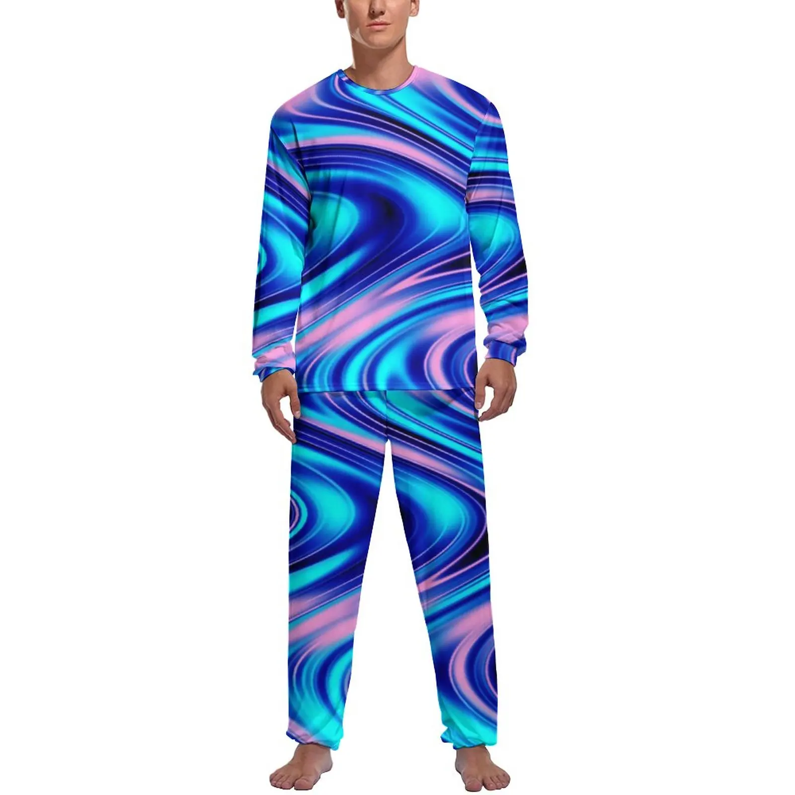 

Sunset Swirls Pajamas Long Sleeves Abstract Print Two Piece Night Pajama Sets Winter Man Custom Cute Nightwear