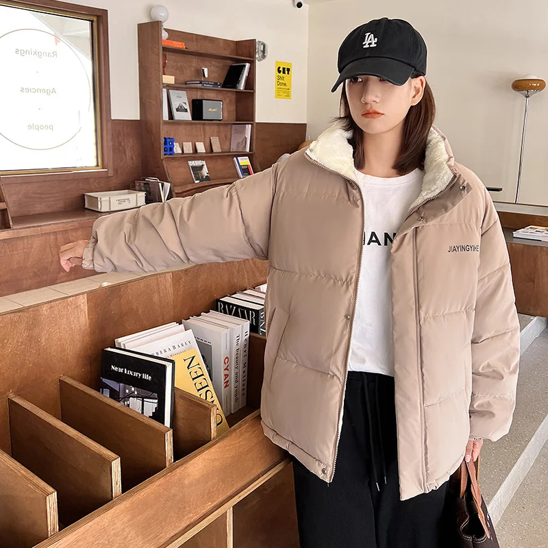 2022 New Short Autumn Winter Jacket Women Thicken Warm Fleece Lining Coat Loose Puffer Outerwear Korean Fashion Parkas