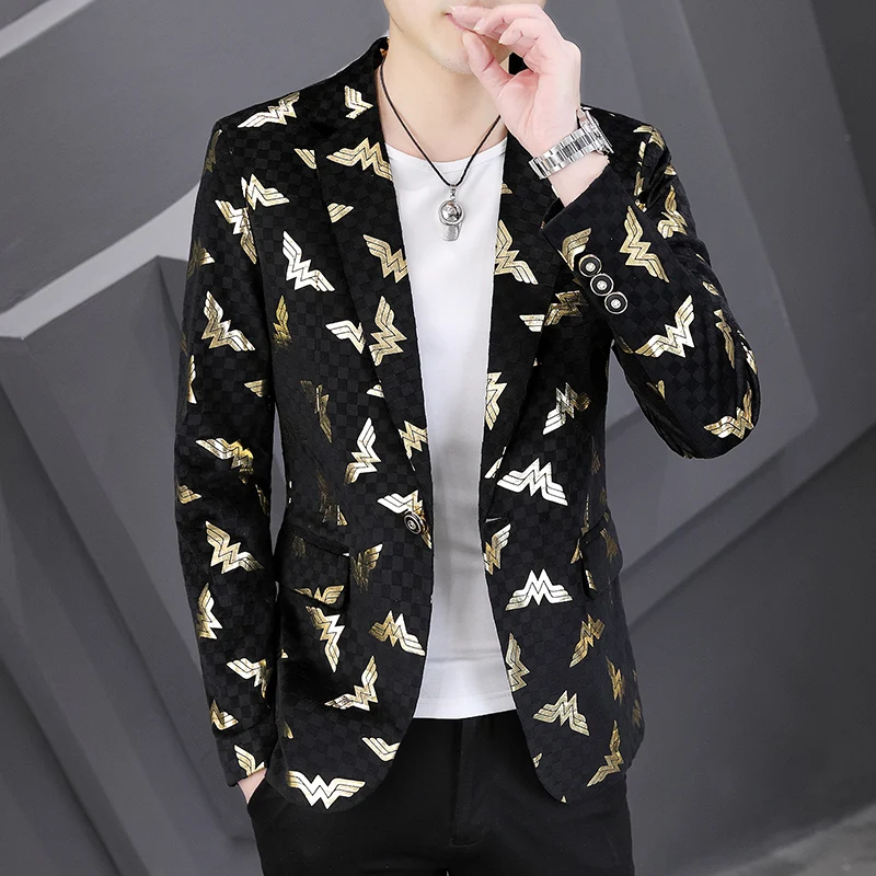 

2023Men's coat top single item gilding process fashion and handsome Korean version of the trend men's casual suit