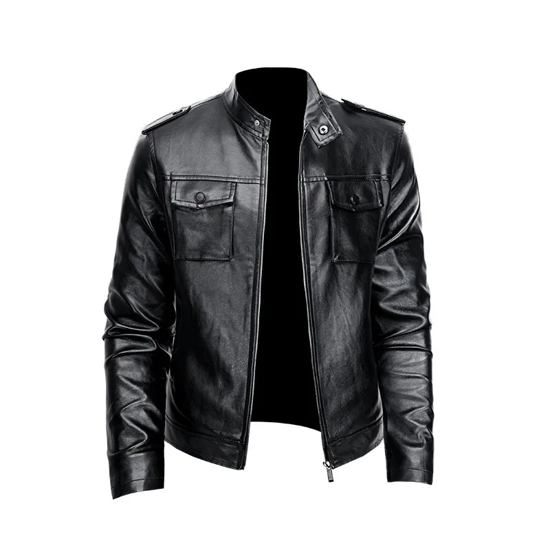 

Male Autumn and Winter New Business Trend Korean Version Stand Collar Motorcycle Pu Leather Jacket Youth Handsome Coat