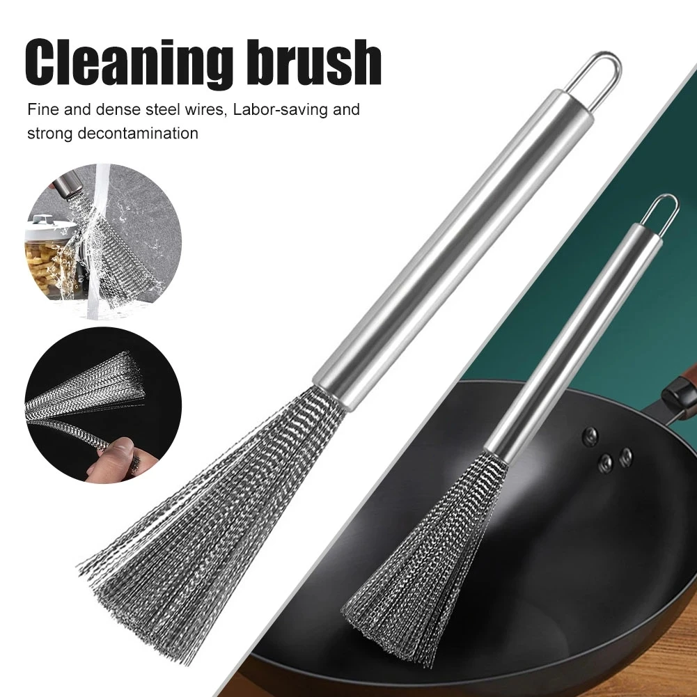 

304 Stainless Steel Cleaning Brush Kitchen Rust Pot Cleaning Brush Super Strong Decontamination Brush Hangable Pan Bowl Brush