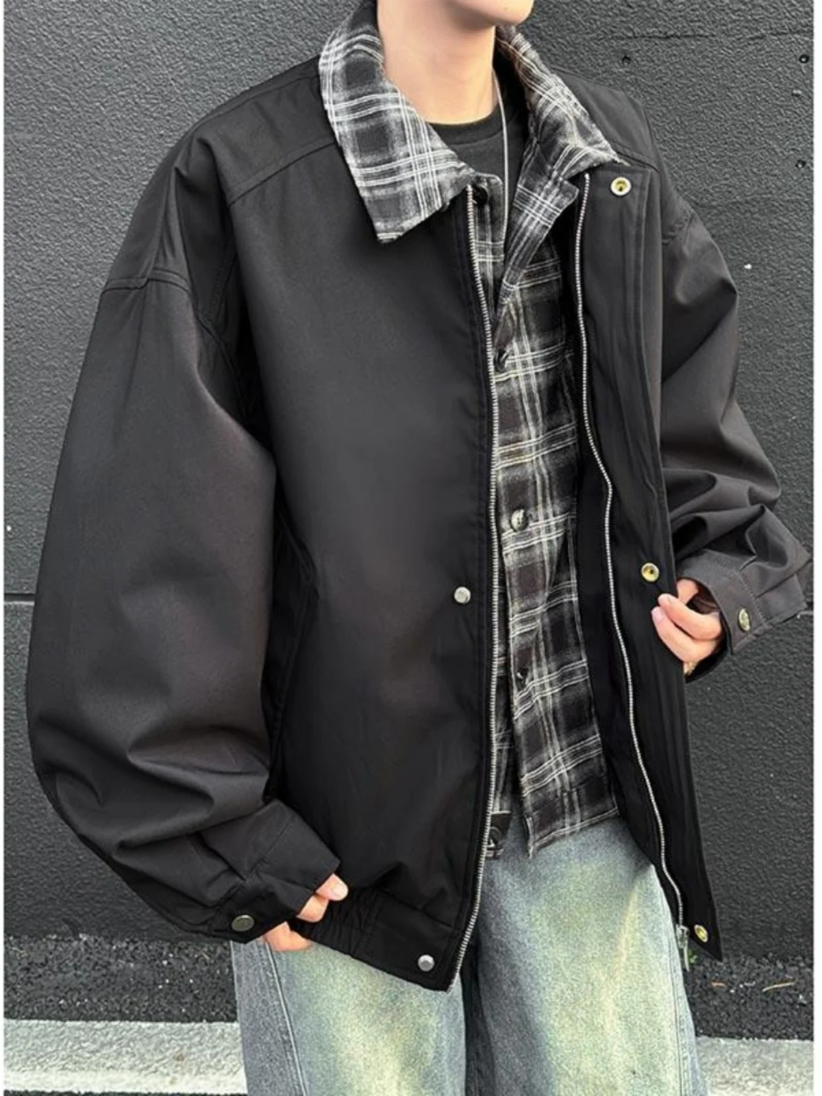 Весенне-осенняя искусственная клетчатая верхняя одежда из двух предметов