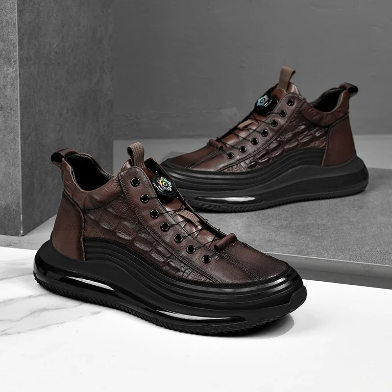 

Мужские кожаные кроссовки, быстрая шнуровка, Нескользящие, повседневная спортивная обувь для ходьбы, черные, коричневые