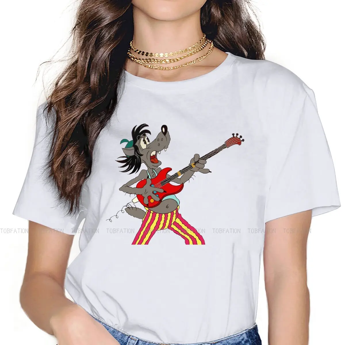 

Женская футболка с коротким рукавом, с принтом волка, 5XL