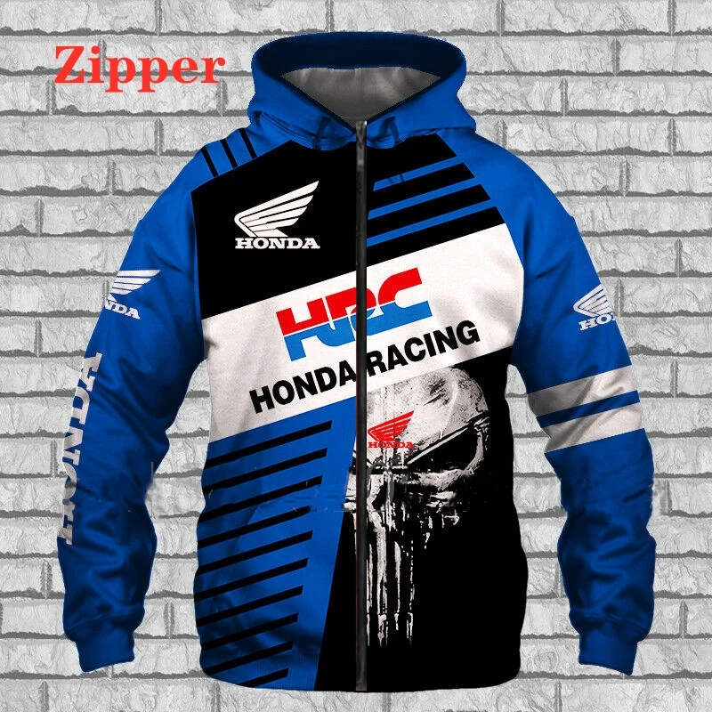 

2022 New Mens Honda Wing HRC Hoodie 3D Print Zipper Sweatshirt Pullover Men Honda Motorcycle Racing Jacket Blue Hoodie Clothing