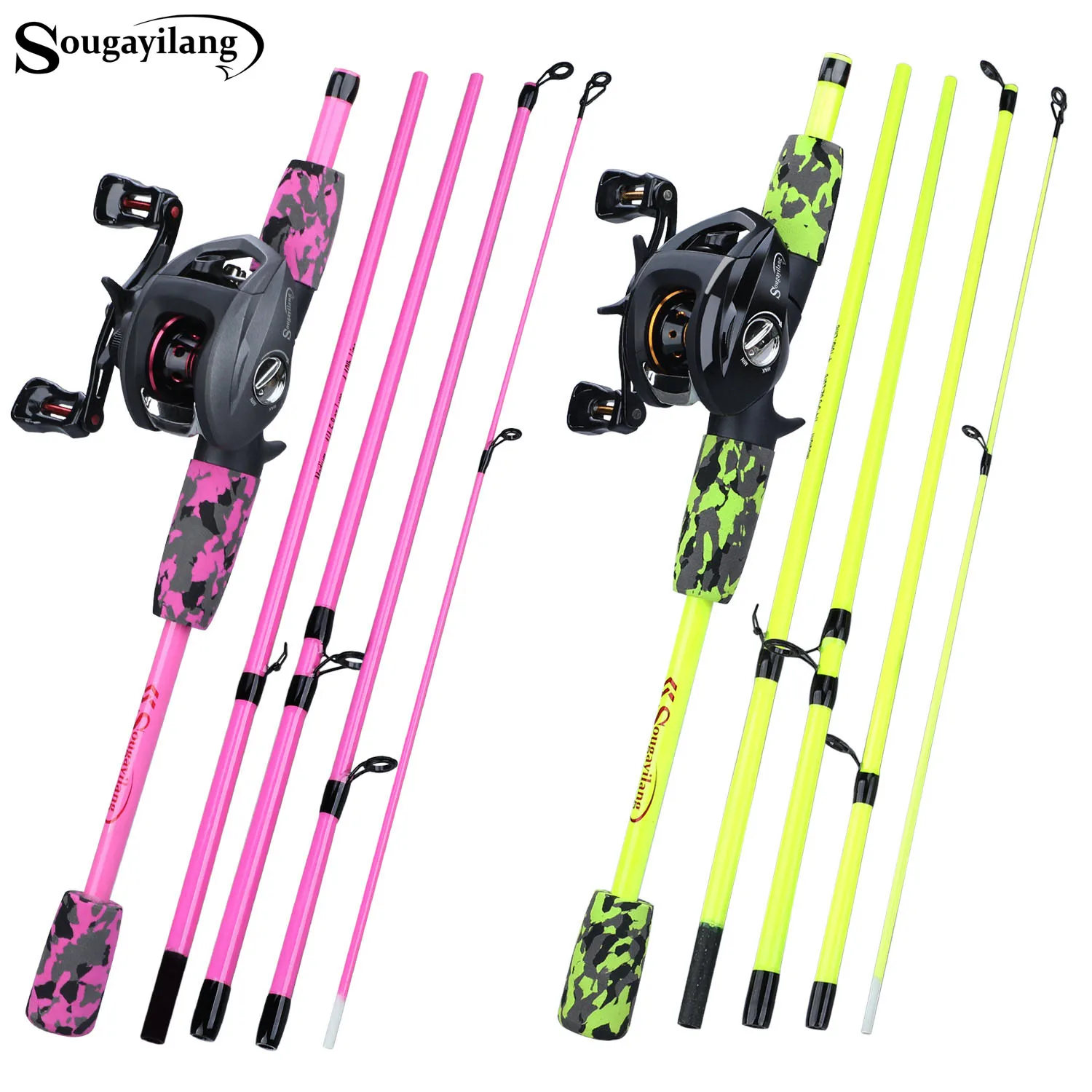 

Sougayilang Lure Fishing Rod Combo Glass Fiber 5 Sections Casting Rod and 6.3:1 Gear Ratio Left/Right Hand Baitcasting Reel