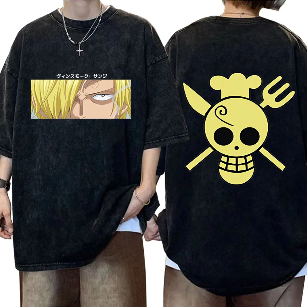 

Hot Japanese Anime Sanji Graphic T-shirt for Men Harajuku Manga Oversized Tee Shirt Unisex Retro Washed Short Sleeve Y2K T Shirt