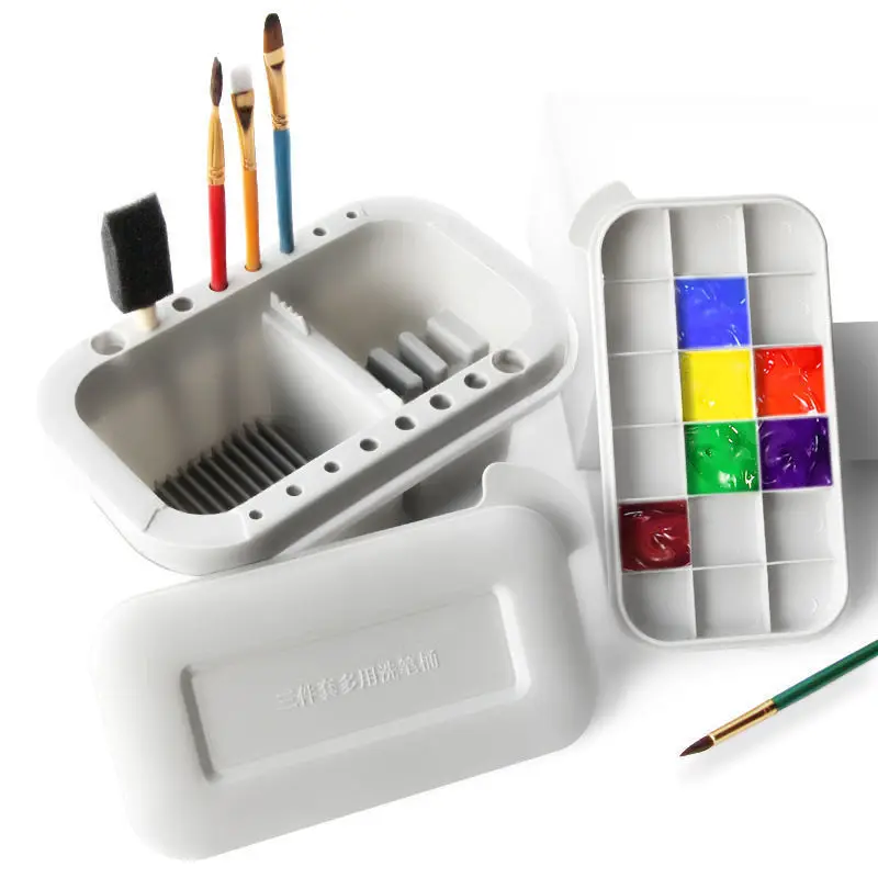 Multifunctional Three In One Washing Pen Barrel Bucket Art Watercolor Oil Brush Color Box Acrylic Paint Cleaning Set