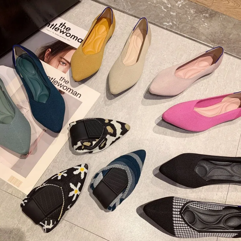 

Large Size Women Shoes Pointed Toe Women Flat Shoes Knit Comfortable Breathable Soft Sole Casual Shoes Ballet Shoes Ladies Shoes