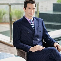 2022 navy blue 2 piece slim fit business men suit stripe groom wedding tuxedo custom skinny prom wedding business suit