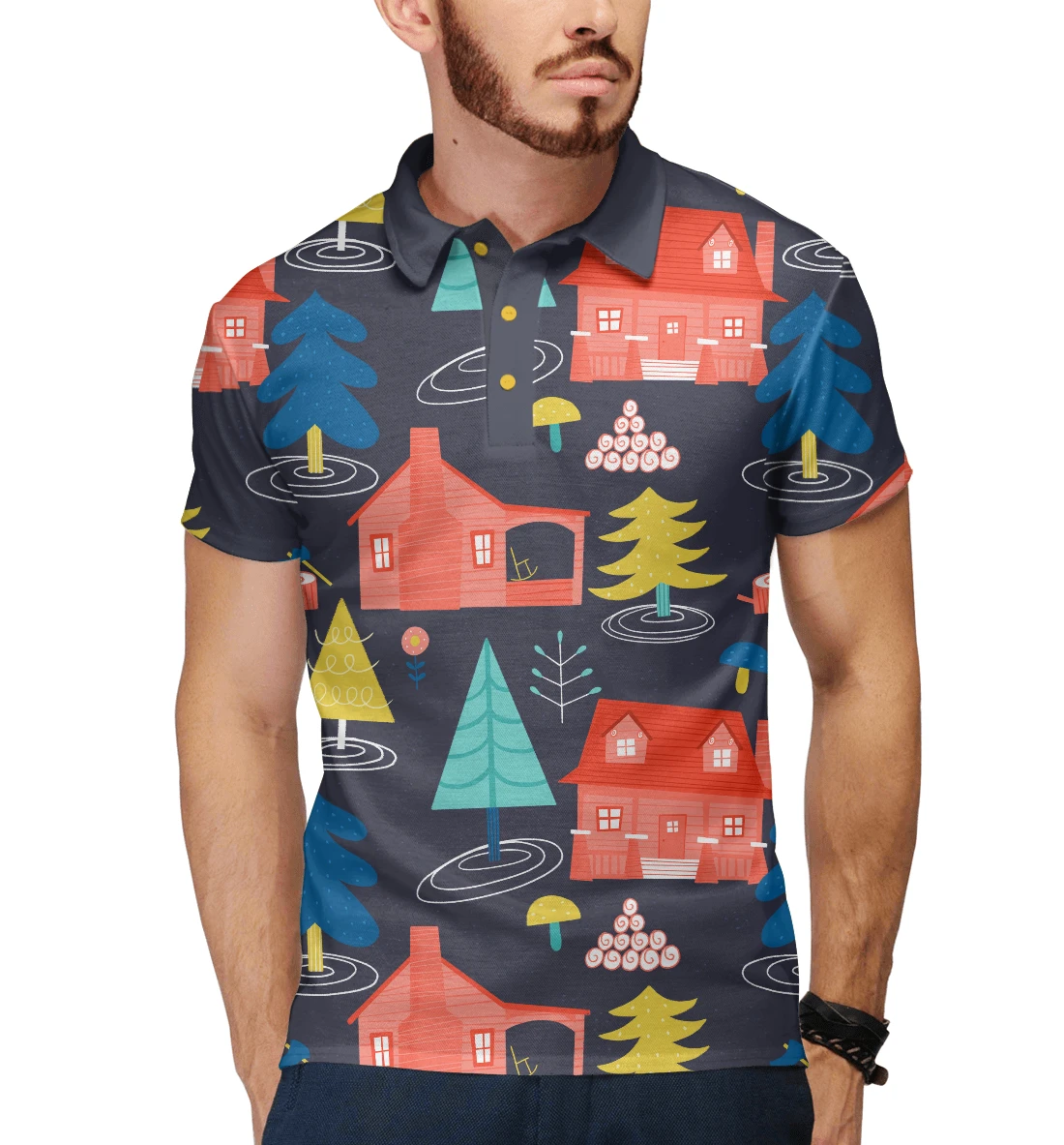 Футболка Поло Деревня Пейзаж |