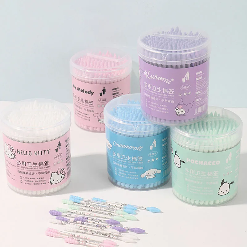 

180Pcs/box Kawaii Sanrios Cotton Swab Hellokittys Kuromi My Melody Cinnamoroll Pochacco Cartoon Cute Cotton Swab Box Gift