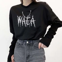 black gothic hoodie women gothic casual text printing chain design hoodies darkness female fashion streetwear punk woman top