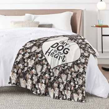 BlessLiving Romantic Lovely Flower Dog Flannel Throw Blanket 3D Color Kawaii Animal Blanket For Couch Chair Sofa Bed Decor 4