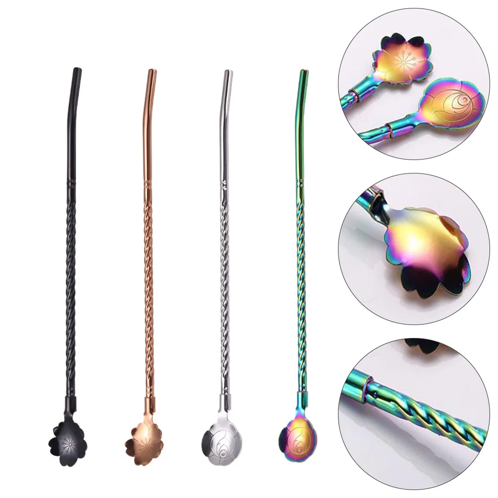 

Straw Spoon Coffee Drinking Tea Cocktailbottle Water Beverage Jucie Funny Flower Mixingstirrer Bombilla Steel Stainless Smoothie