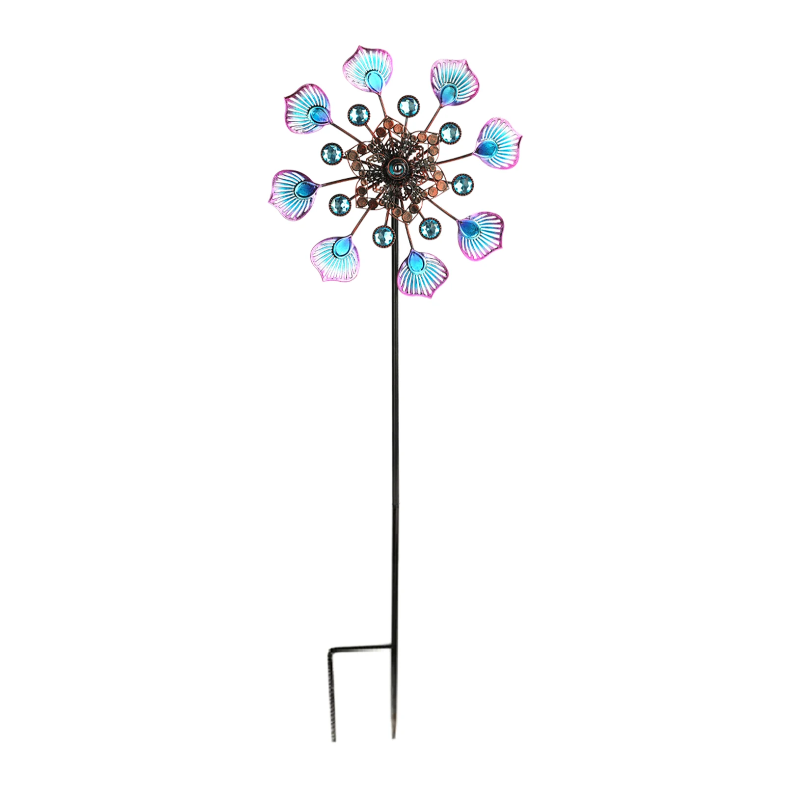 

Insert Wind Spinner Garden Decor Outdoor Detachable Lawn Ornament Peacock Tail Landscaping Iron Art Gift Weatherproof Windmill