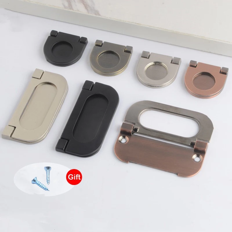 

2PCS Black Hidden Flush Ring Pull Handles Concealed Drawer Door Handles Furniture Grip With Screws Home Decor