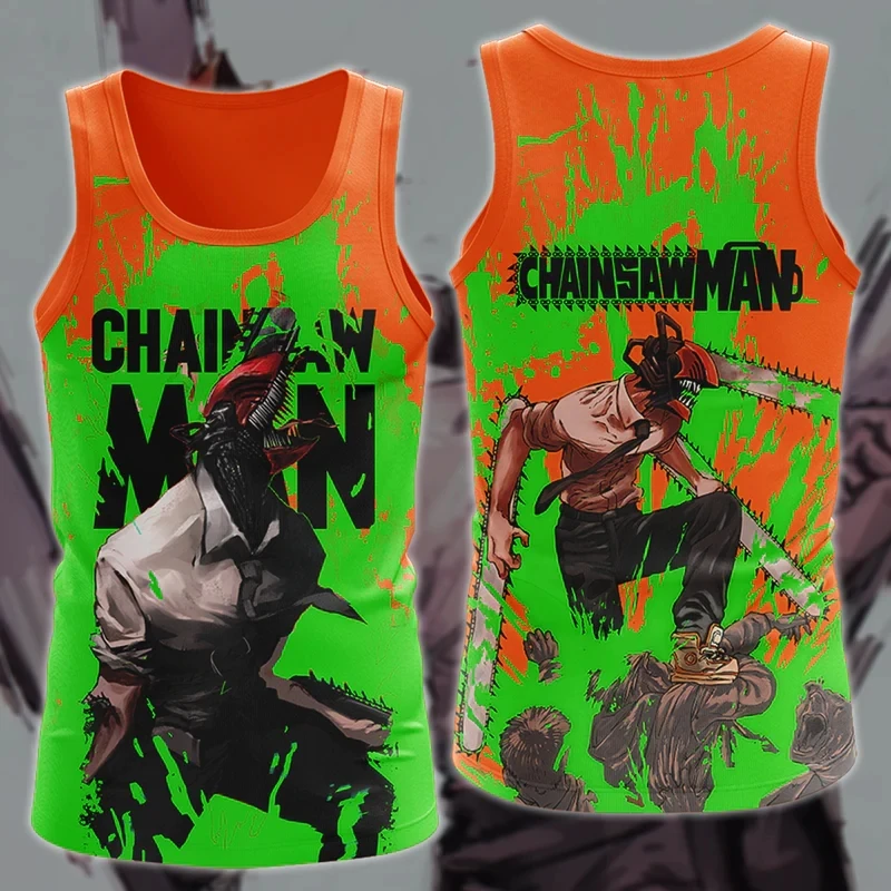

Funny Summer Men Kids Tank Tops Sleeveless Shirts Chainsaw Man Digital Printing Tank Top Harajuku Style 3D Print Oversized Tops